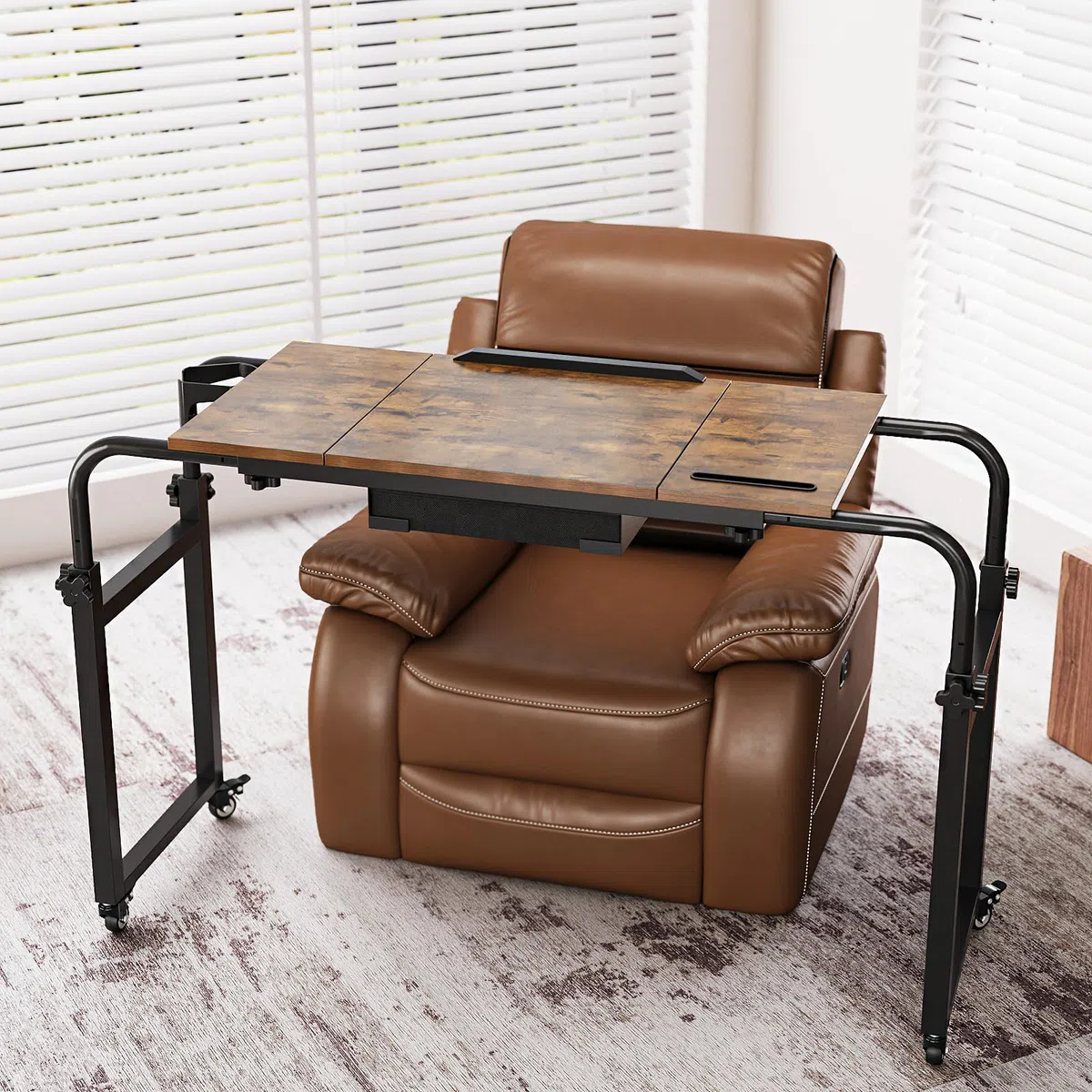 VEDECASA Table de lit sur roulettes réglable en hauteur pour hôpital et maison - Mobile et stable avec plateau pour ordinateur portable, nourriture ou livres (marron)