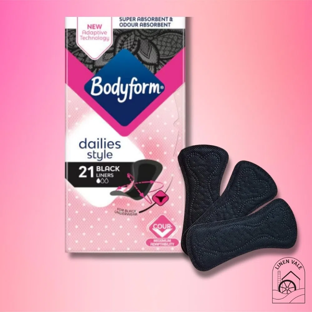 BodyForm Lot de 84 protège-slips noirs super absorbants pour femme - Adaptabilité maximale - Protection hygiénique discrète et confortable - Idéal pour un usage quotidien