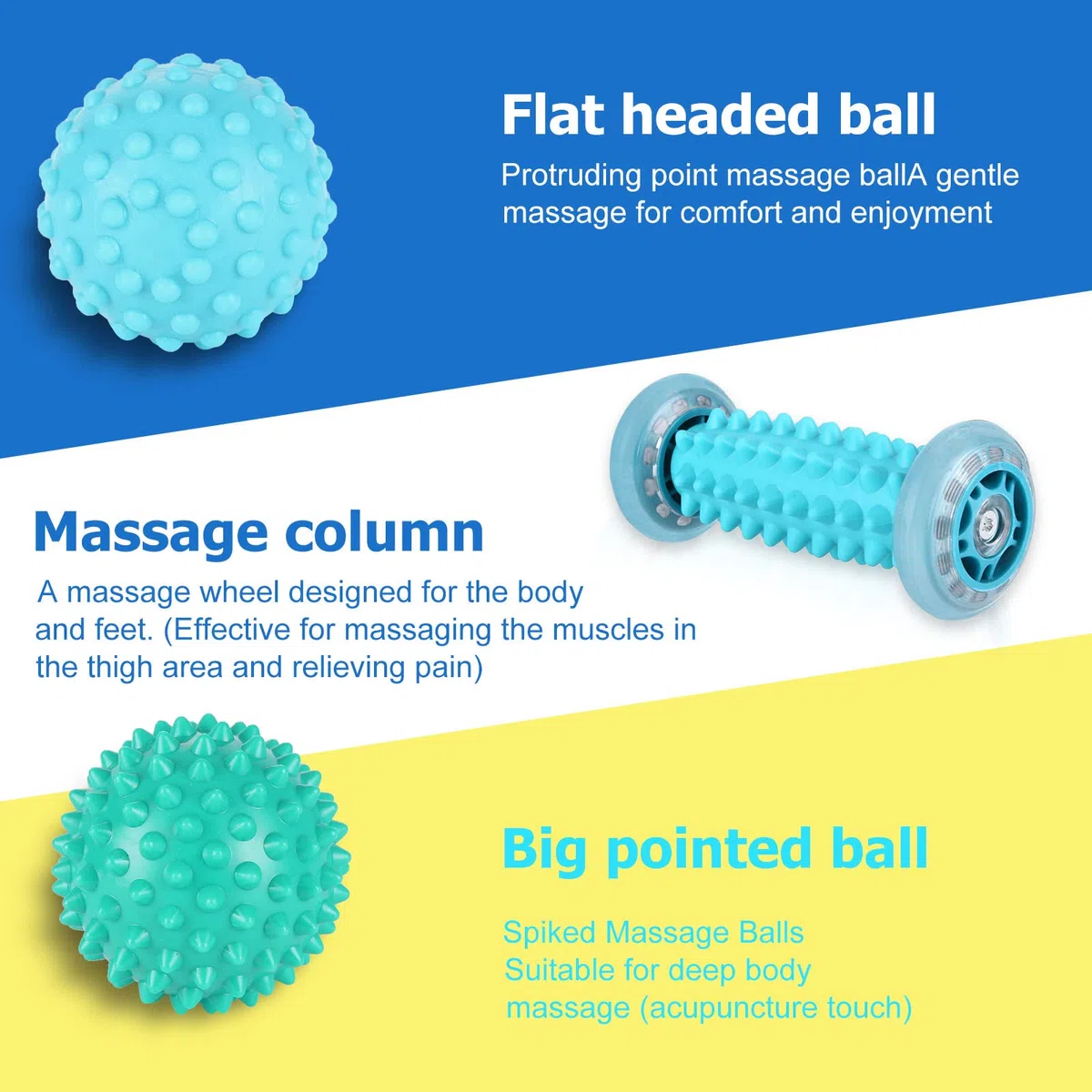 3 PCS Balle de Massage pour les Pieds Hérisson, Rouleau Massage Pied, Reflexologie Balle, Masseur pour Soulager la Fasciite Plantaire pour la Relaxation et soulager les douleurs musculaires