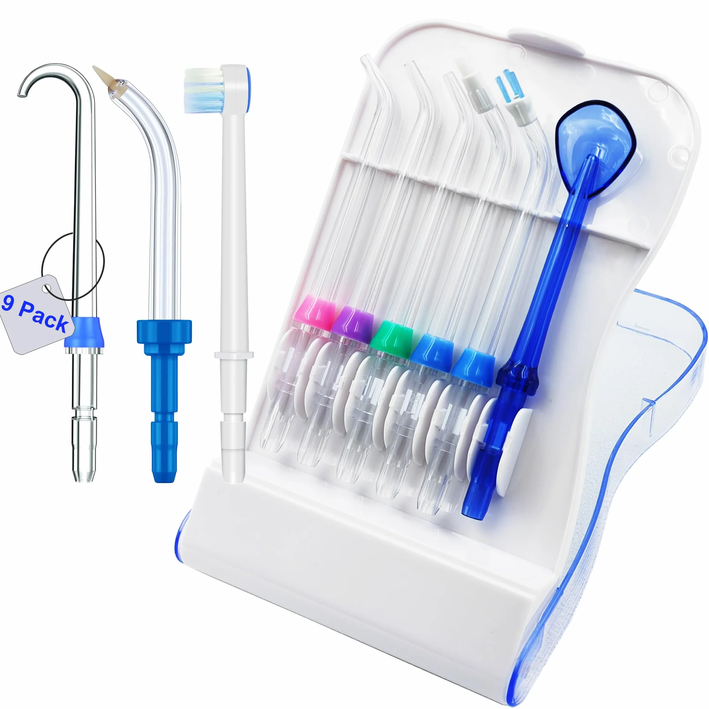 Embouts de rechange compatibles avec hydropulseur Waterpik, étui de rangement et 9 embouts, compatibles avec Waterpik Aquarius Water Flosser, WP-660, WP-580, WF-20, WP-662, WP-667CD, WP-100, WP-250