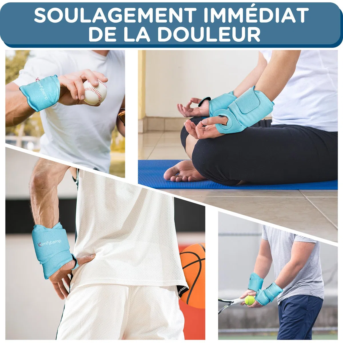 Comfytemp 2 Unité Packs de Glace pour Poignet, Poche de Gel pour Main Réutilisable pour Soulagement de la Douleur du Canal Carpien, Tendinite, d'Achille, Arthrite, Gonflement, Contusions, et Entorses