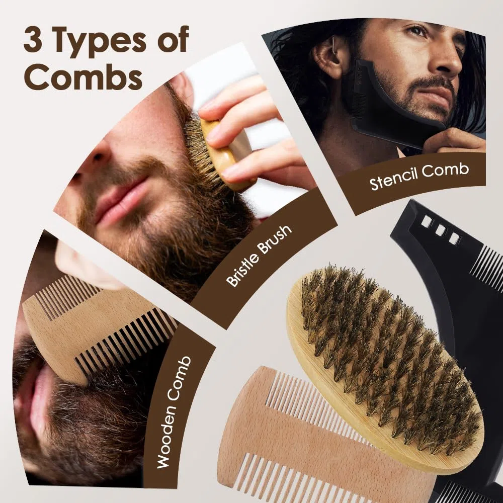 Kit Barbe Homme 10pcs - Bledras Kit de Soin Barbe Homme Complet-Shampoing, Huile Barbe, Baume, Rasoir Coupe Choux, Ciseaux, Peigne, Brosse, Pochoir, Sac - Coffret Cadeaux Hommes Original Cadeau Noël