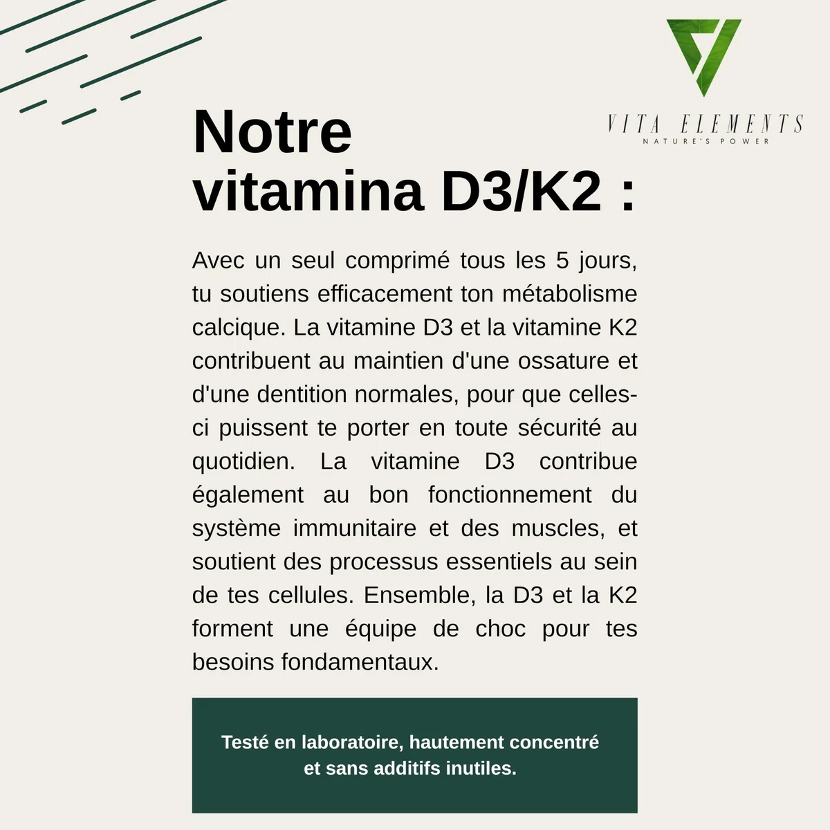 Vita Elements Vitamine D3 K2 Depot - MK7 All Trans - Lot de 5