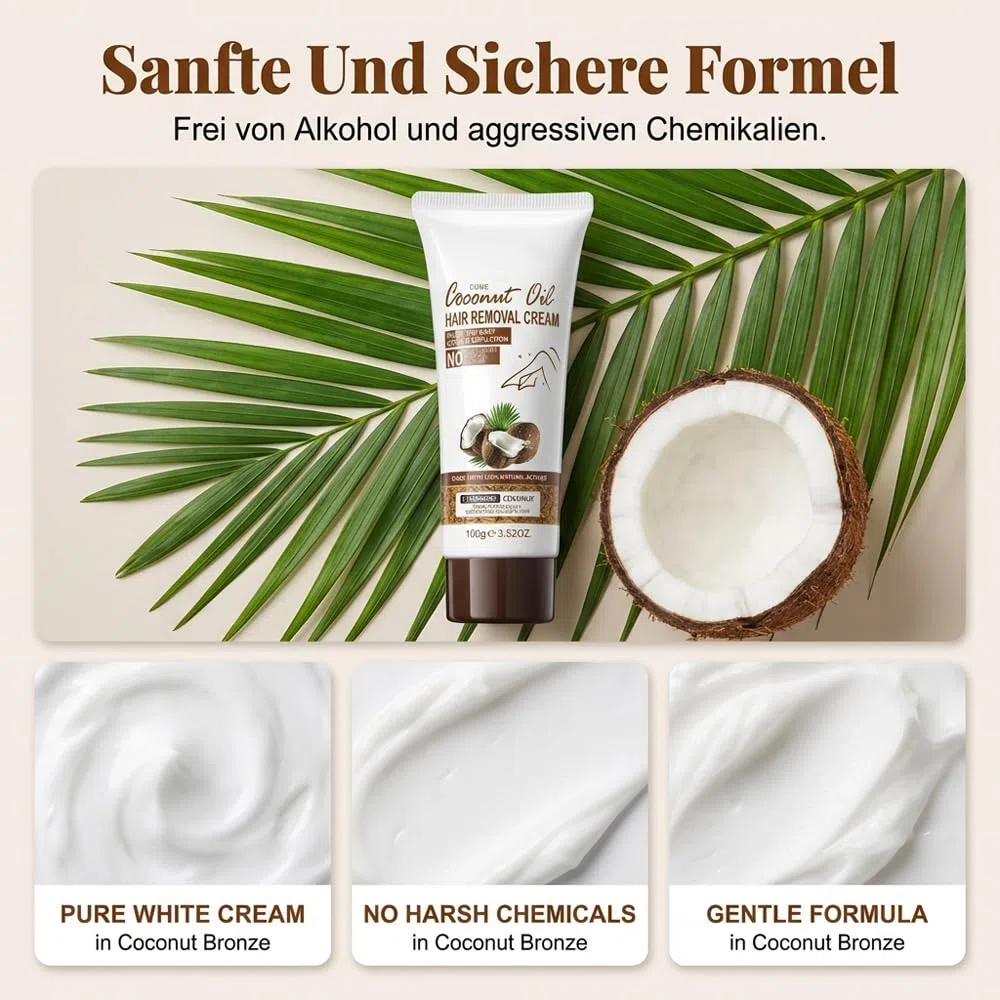 Crème Dépilatoire Femme Intime et Homme 100g, Creme Epilatoire Douce à l'Huile de Coco, Épilation Rapide Sans Douleur pour Maillot et Corps，1 Pcs