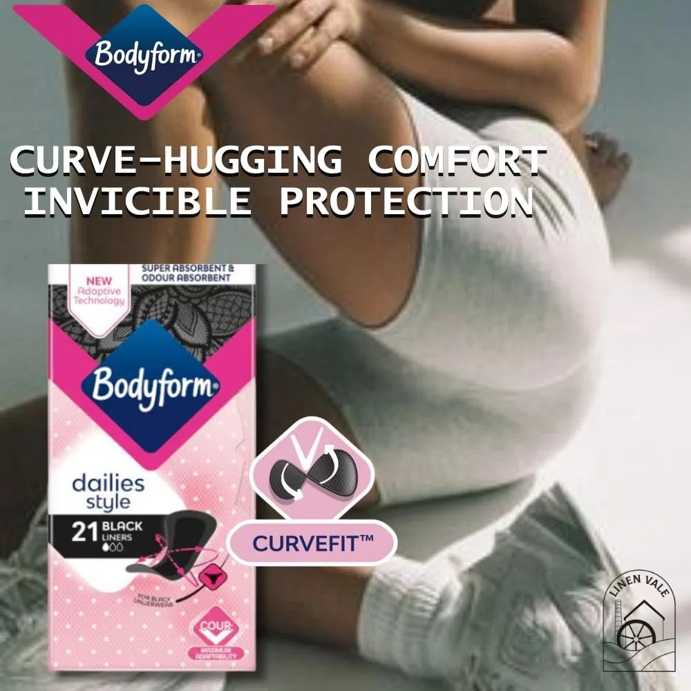 BodyForm Lot de 84 protège-slips noirs super absorbants pour femme - Adaptabilité maximale - Protection hygiénique discrète et confortable - Idéal pour un usage quotidien