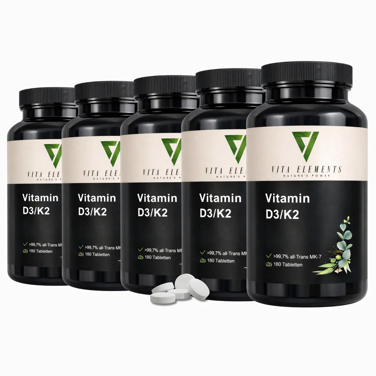 Vita Elements Vitamine D3 K2 Depot - MK7 All Trans - Lot de 5