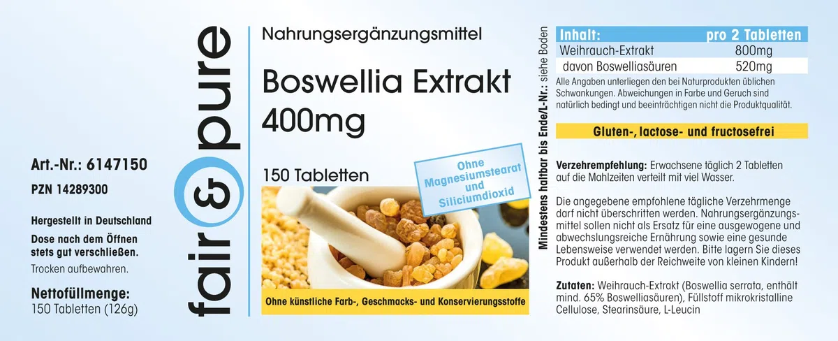 Fair & Pure® - Extrait de Boswellia 400mg 150 comprimés