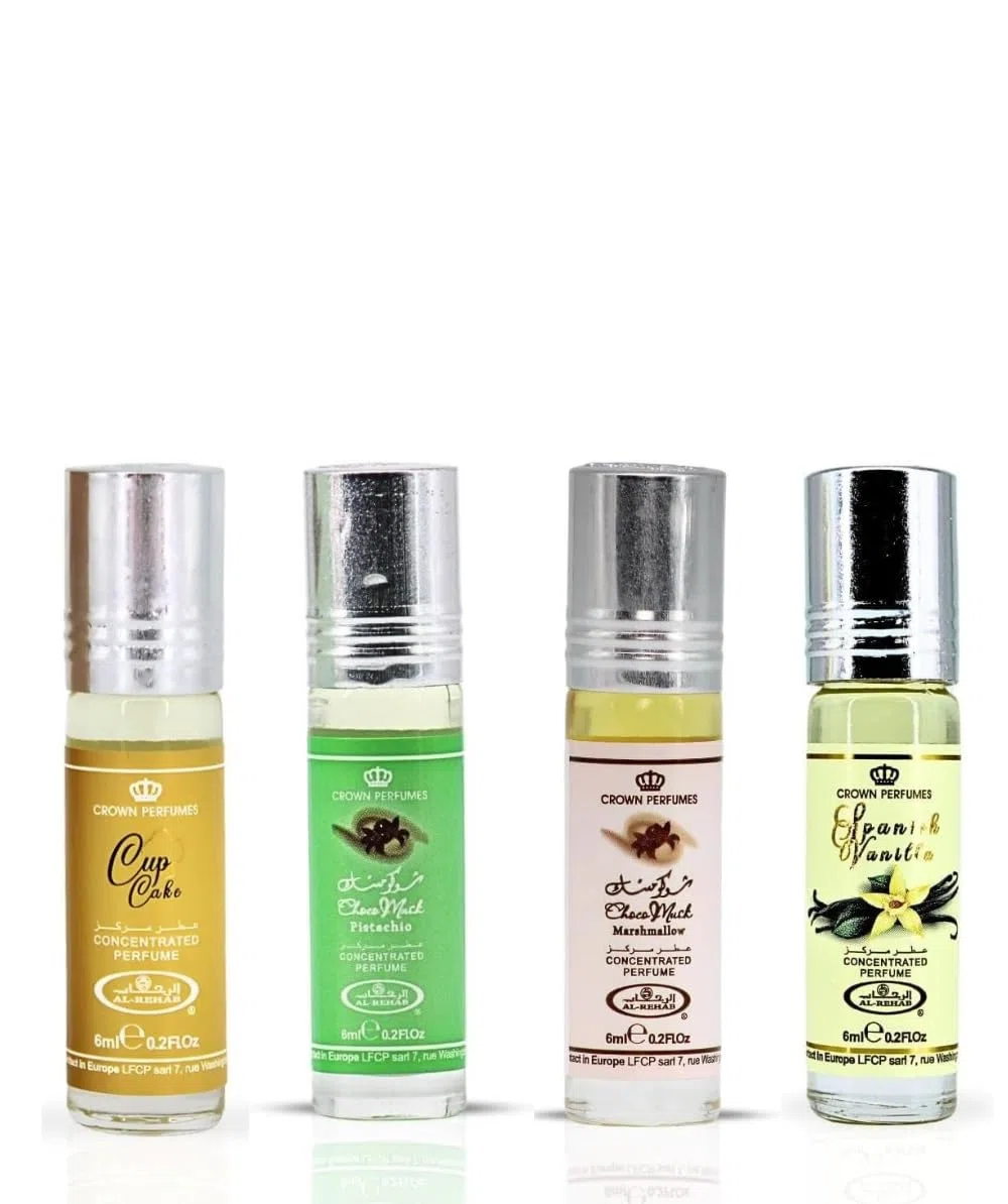 Ayat Perfumes - Coffret 4 Huiles Parfumées 6ml – Choco Musk Vanilla, Pistachio, Marshmallow & Cup Cake – Parfum de Dubaï – Mixte – Longue Durée